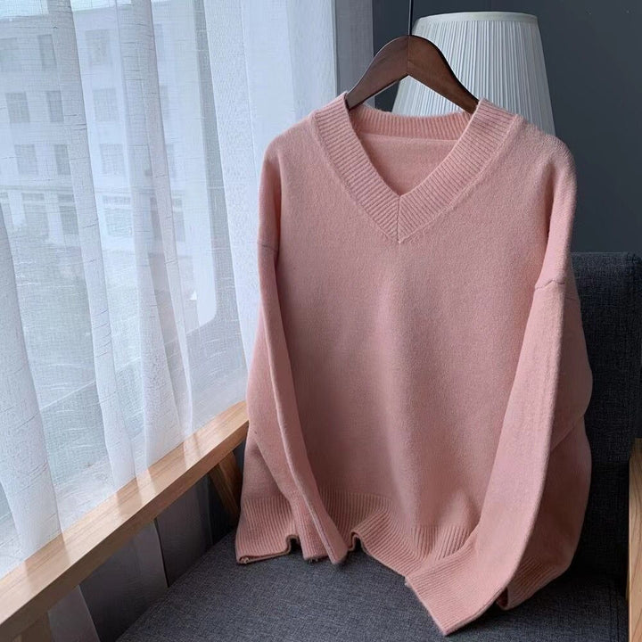 Pull en maille épaisse pour femme avec un décolleté en V, une coupe décontractée et des manches surdimensionnées Chic & Stil