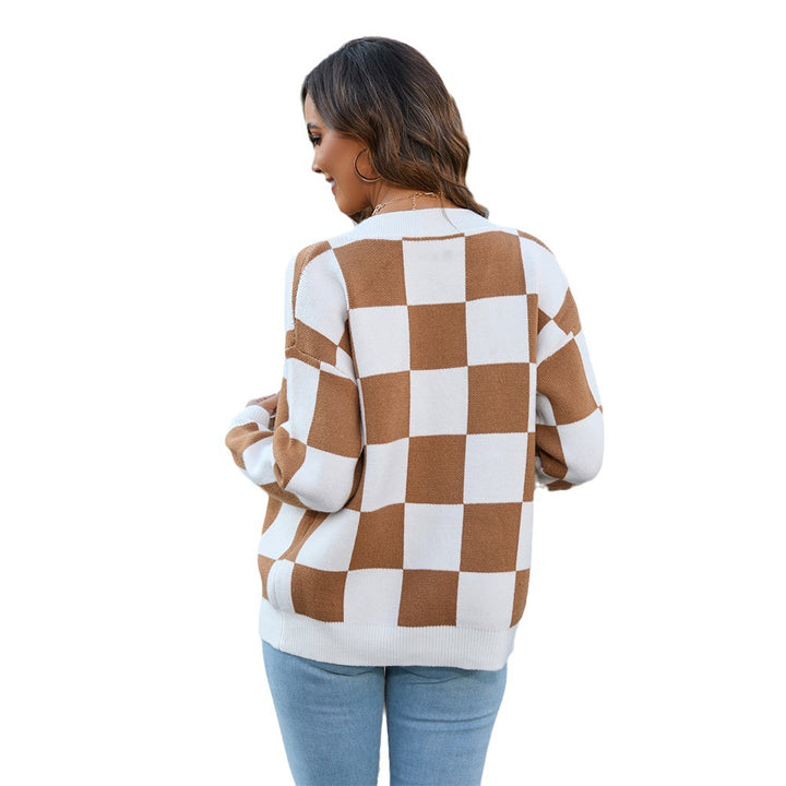 Ladies fashionable vest with plaid pattern and button placket Lune London