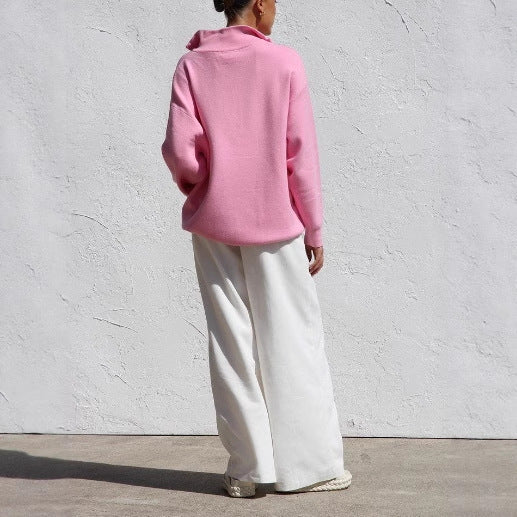 Women Oversized sweater with half-zip and kangaroo pocket Lune London