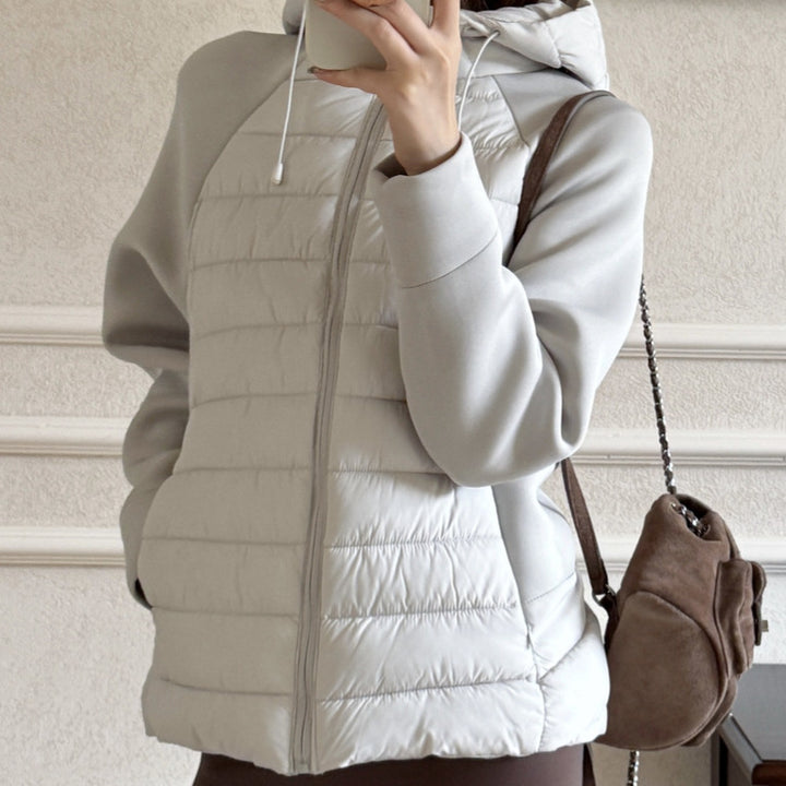 Ladies innovative hybrid jacket with high collar and detachable hood Lune London