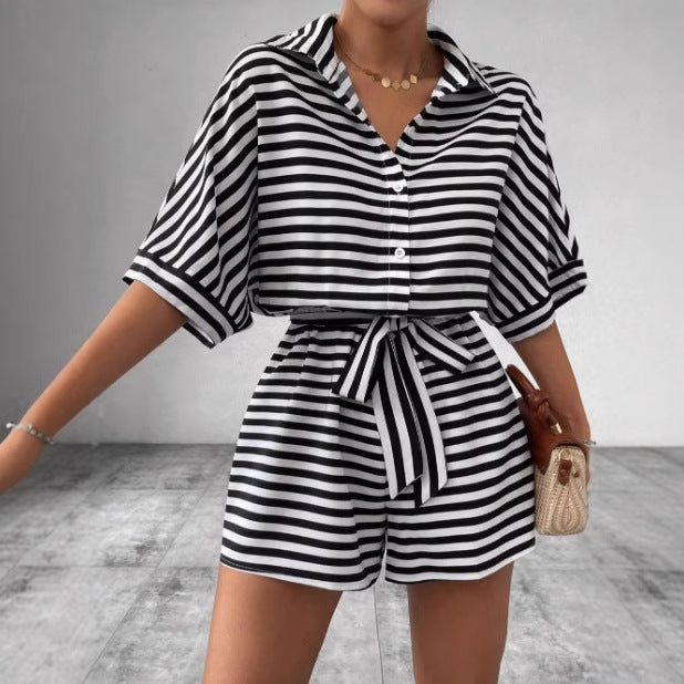 Chic and Style relaxed front tie striped jumpsuit set for women