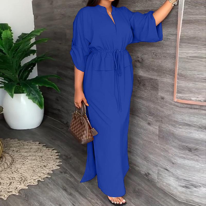 Robe maxi décontractée pour femmes avec ceinture et larges manches Chic & Stil