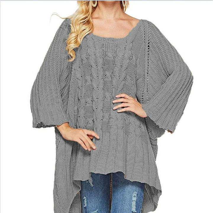 Woman Large knit sweater with asymmetrical cut and casual chic style