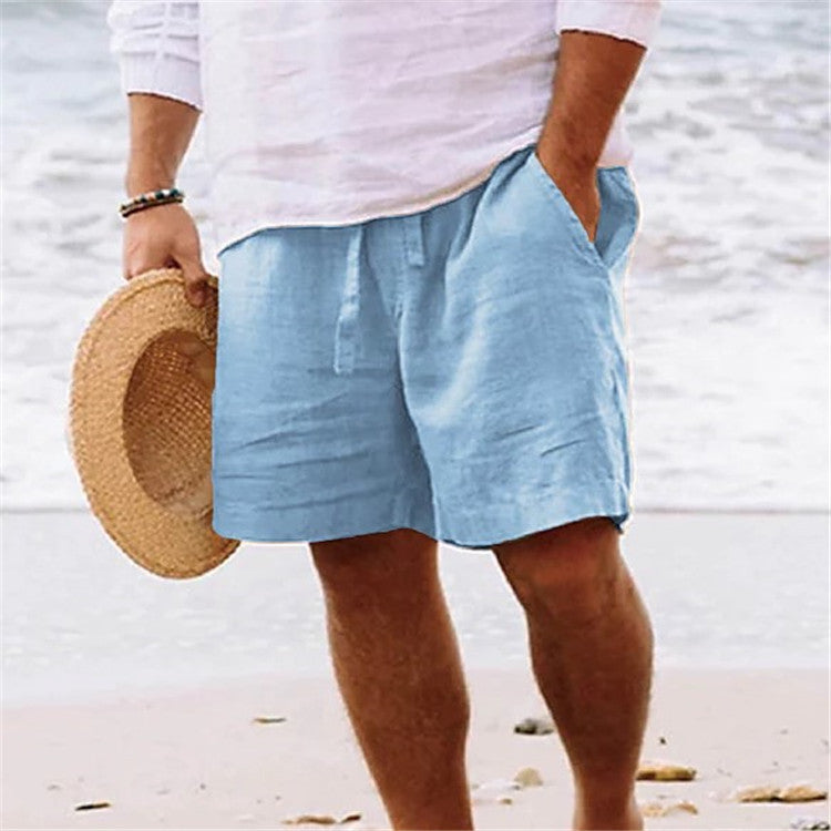 Light linen shorts for men with elastic waistband and practical side pockets Lune London