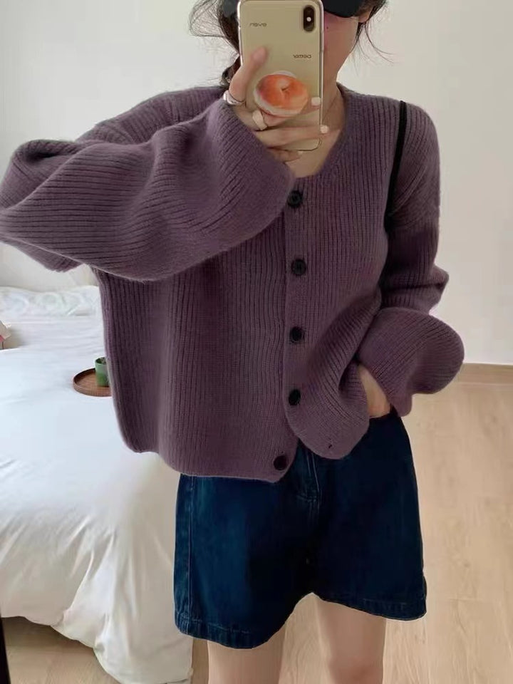 Thick knit jacket for women with button closure and wide sleeves Lune London