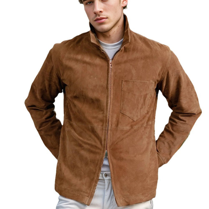 Men's suede jacket with high collar and practical chest pocket Lune London