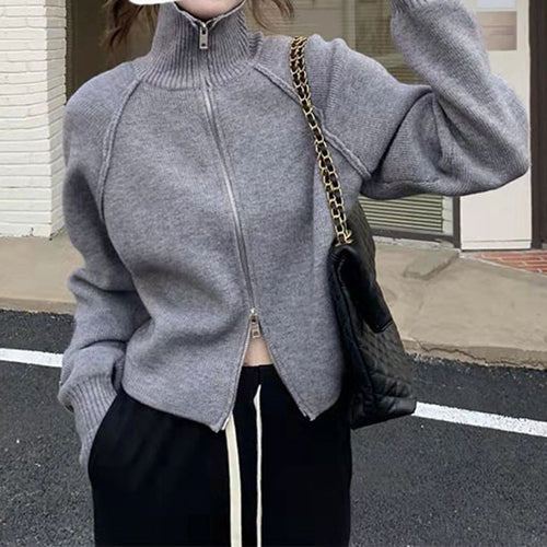 Knitted jacket for women with high-quality zipper and stand-up collar Lune London