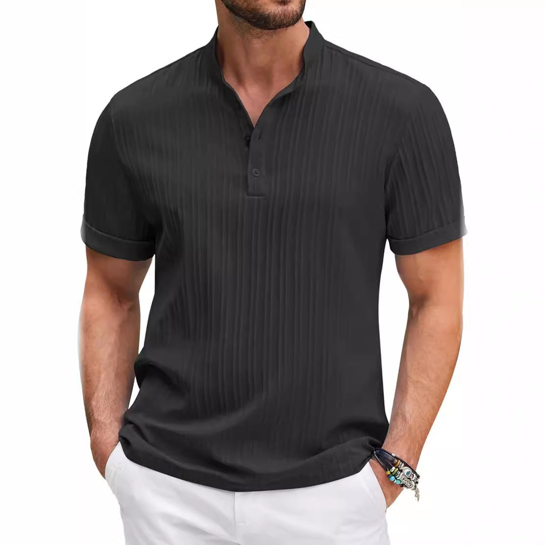 Men's Structured Short Sleeve Henley Shirt Lune London