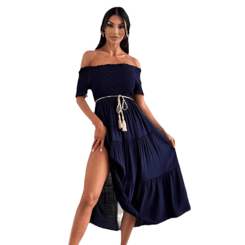Maxi ruffled dress for women with off-the-shoulder Chic und Stil 1751425501
