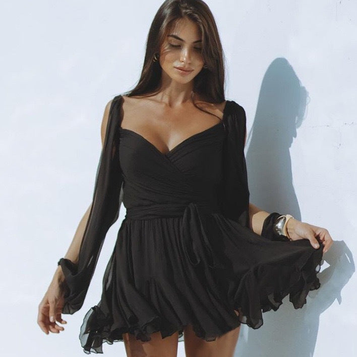 Wrap dress for women with flowy sleeves and leopard print Lune London