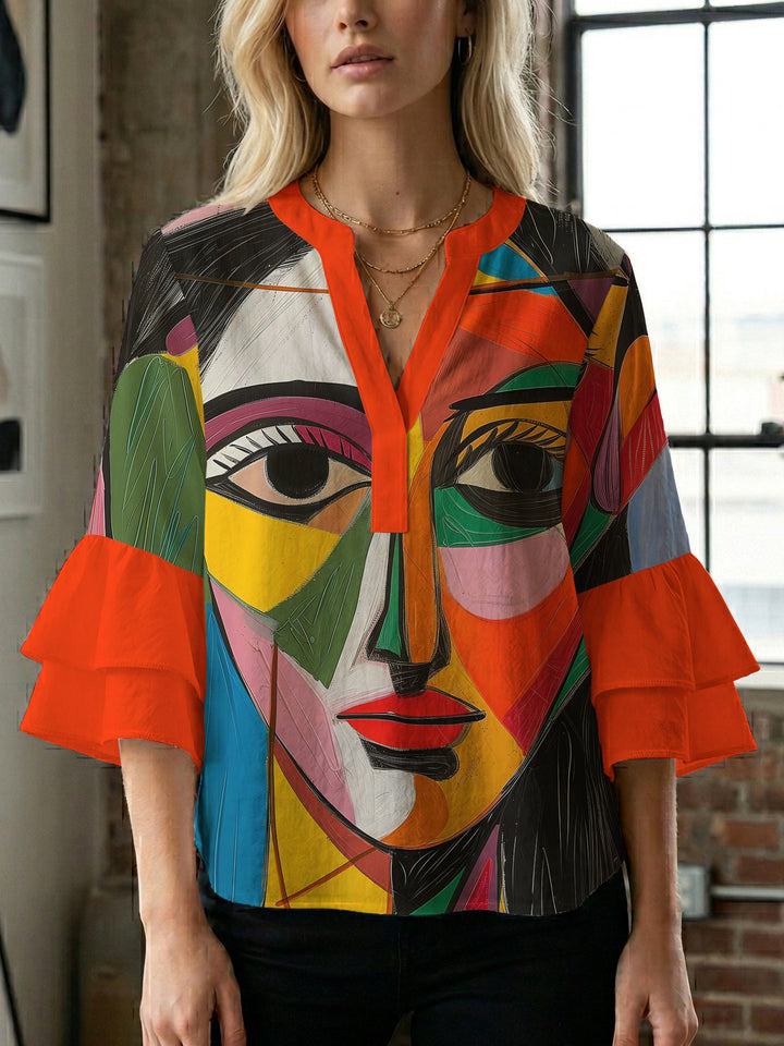 Women Elegant Top with Voluminous Puff Sleeves and Floral Print Lune London