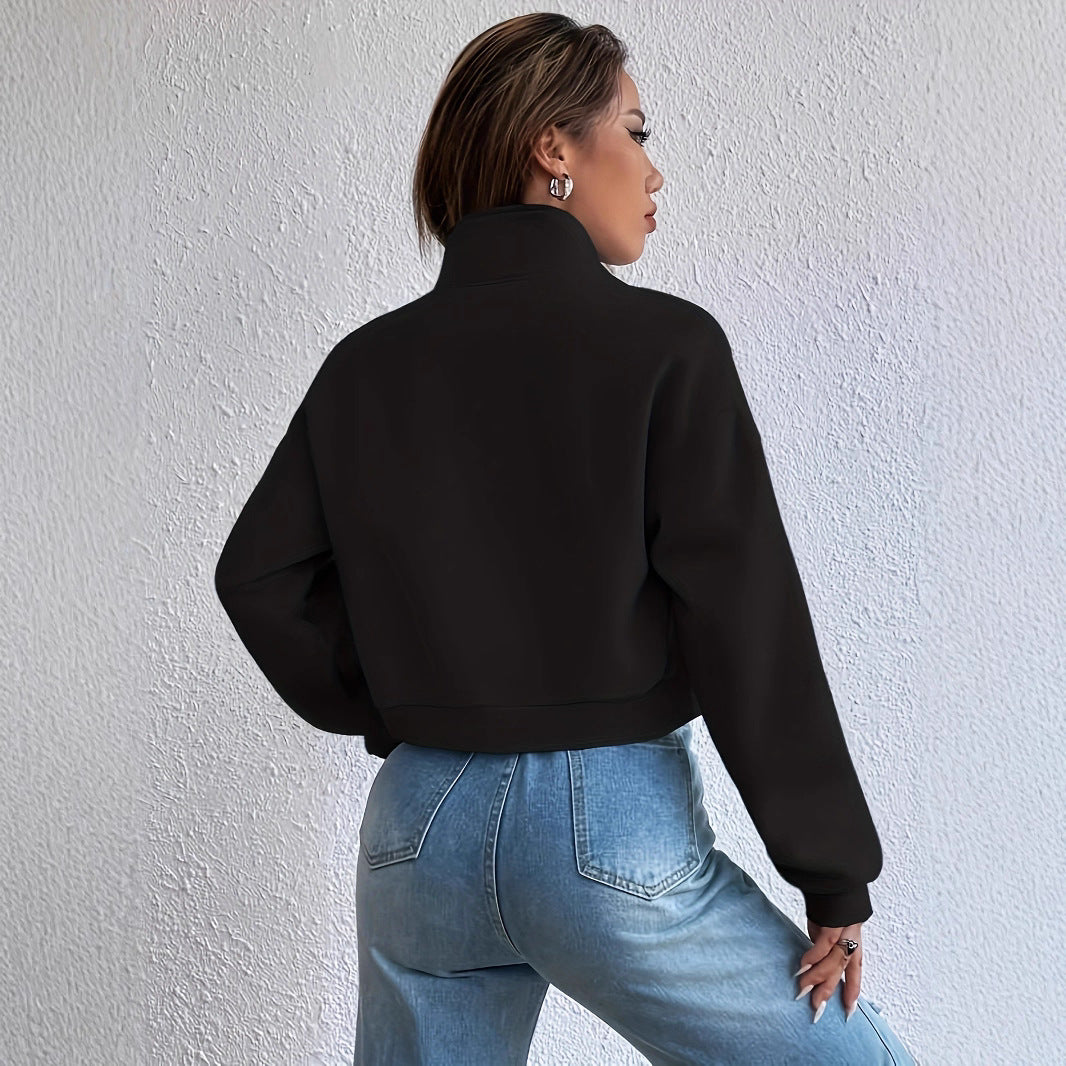 Cropped leisure jacket for women with practical chest pockets and elastic hem Lune London