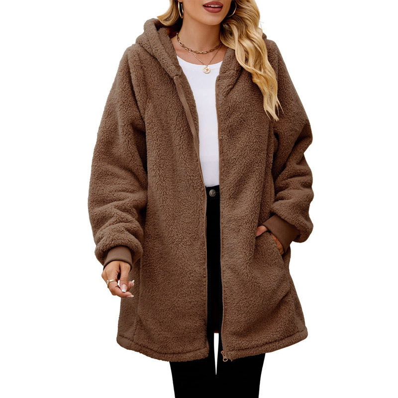 Ladies fleece jacket with hood and side pockets Lune London