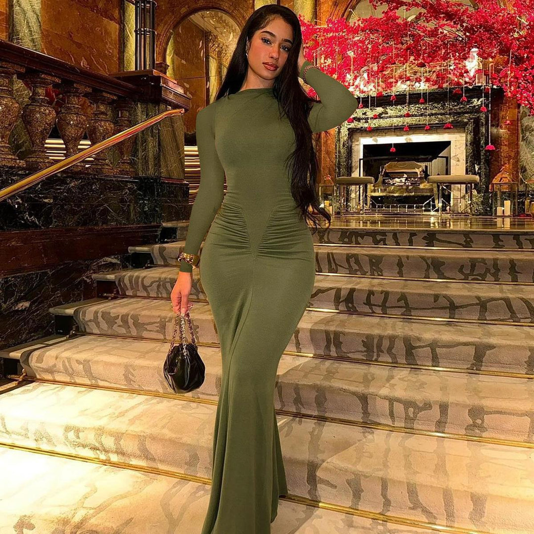 Elegant maxi dress for women with gathers and long sleeves Lune London
