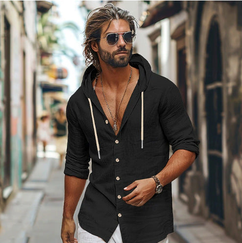 Men's casual hoodie t-shirt with button closure and side pockets Lune London