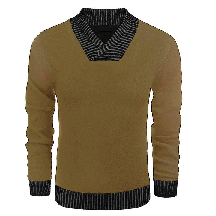 Elegant knitted sweater for men with modern shawl collar and structured top Lune London
