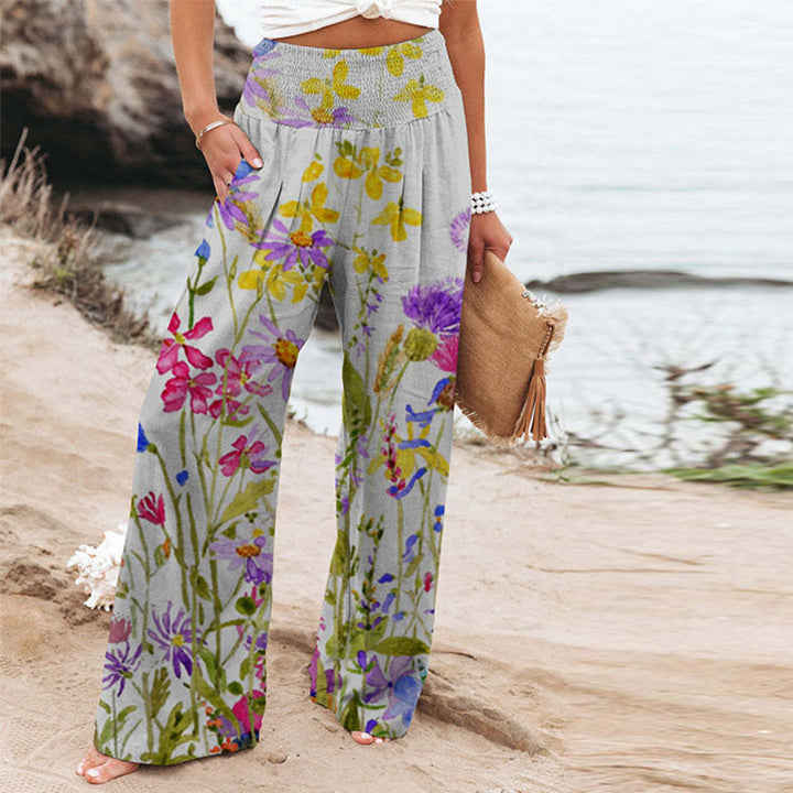 Palazzo pants for women with floral pattern and elastic waist Lune London