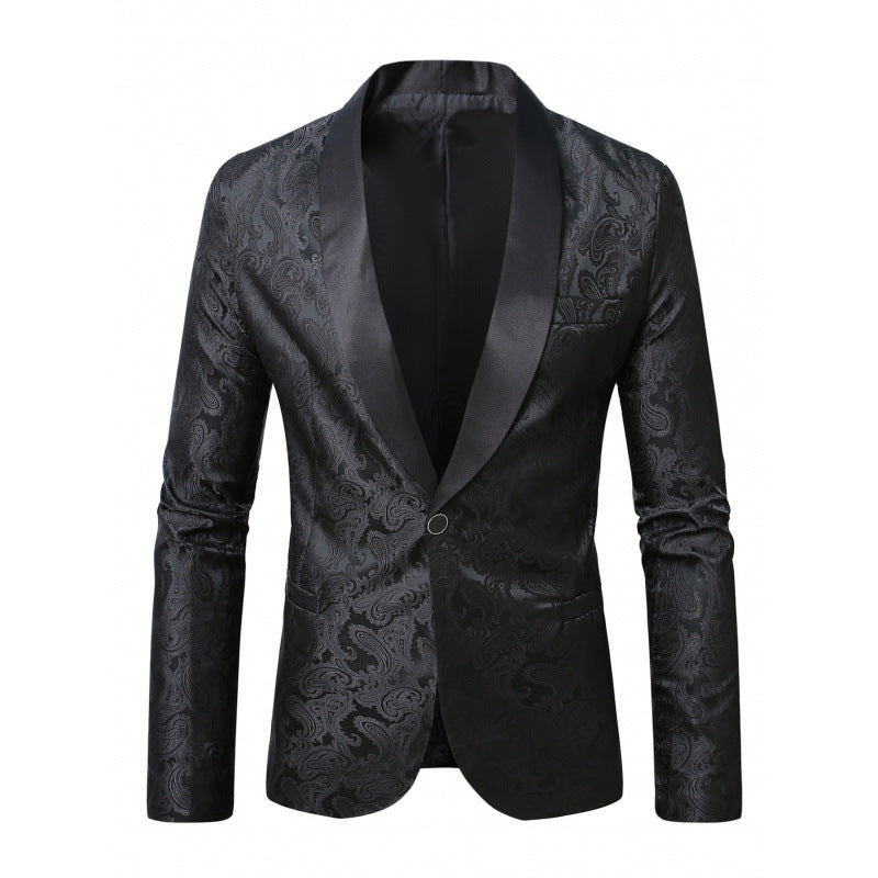 Luxury satin tuxedo blazer for men with floral jacquard pattern Lune London