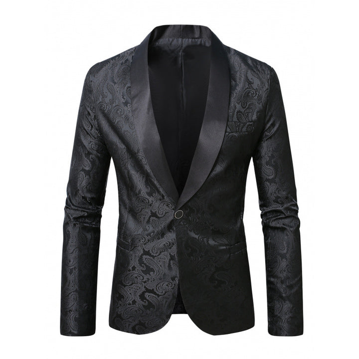 Luxury satin tuxedo blazer for men with floral jacquard pattern Lune London