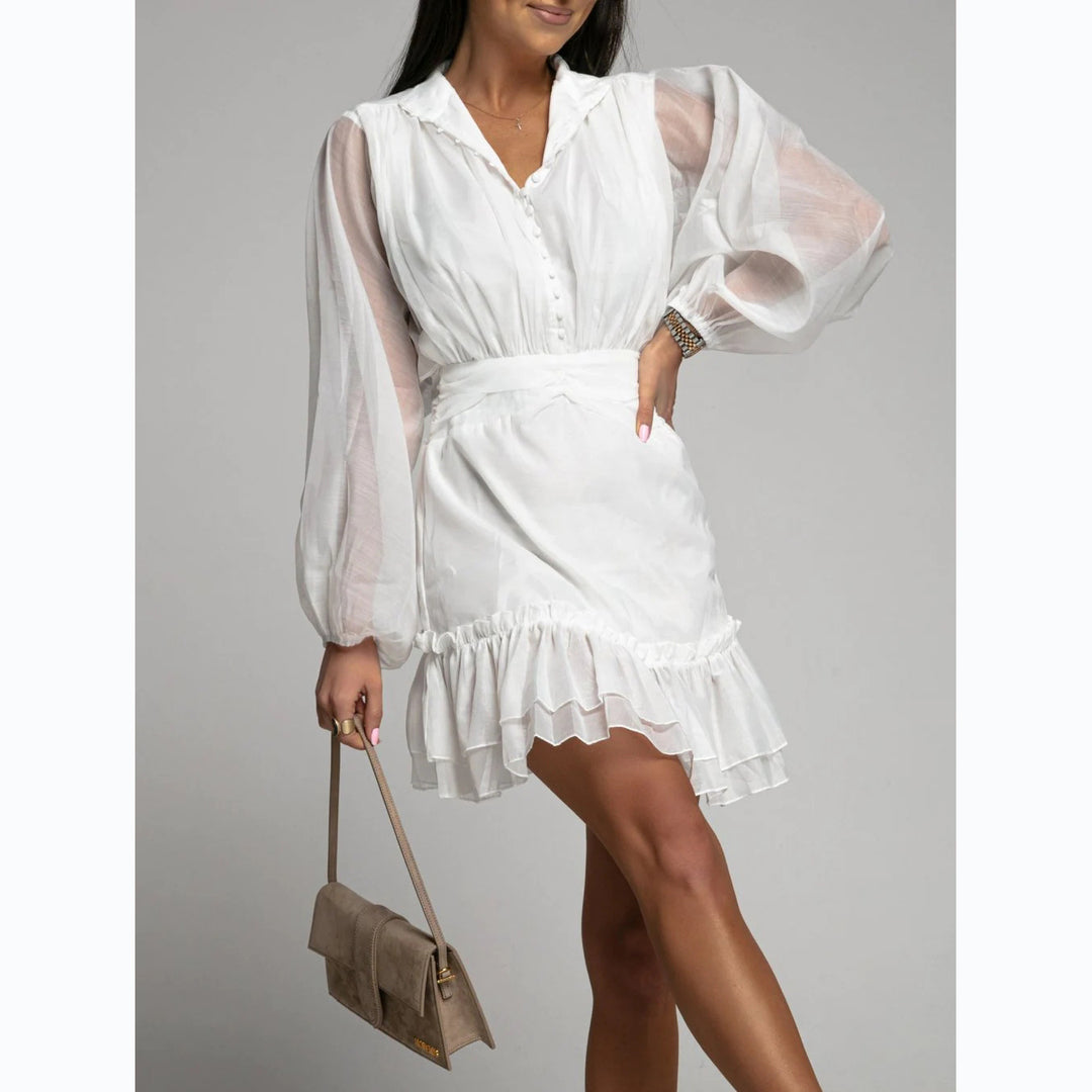 Women's mini dress with voluminous sleeves and sophisticated ruffle design Lune London