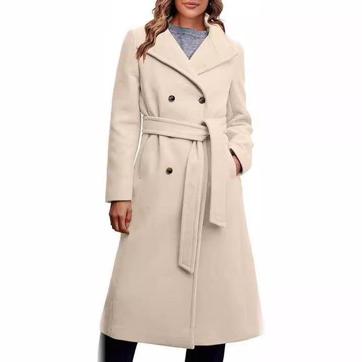 Ladies Elegant Double-Breasted Coat with Belt Detail Chic und Stil