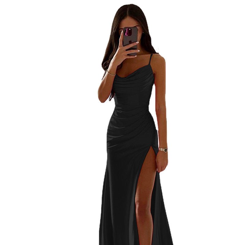 Women Elegant Evening Dress with Gatherings and High Split Lune London