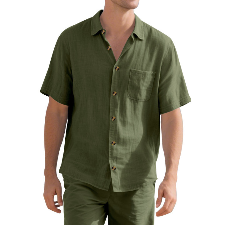 Casual short sleeve linen shirt for men with practical chest pocket Lune London