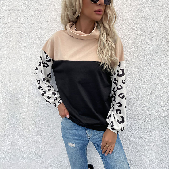Sweat-shirt féminin à la mode avec imprimé animal et col montant Chic & Stil