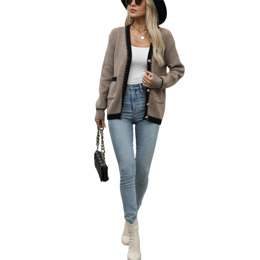 Women's knit jacket with elegant button details and contrasting stripes Lune London