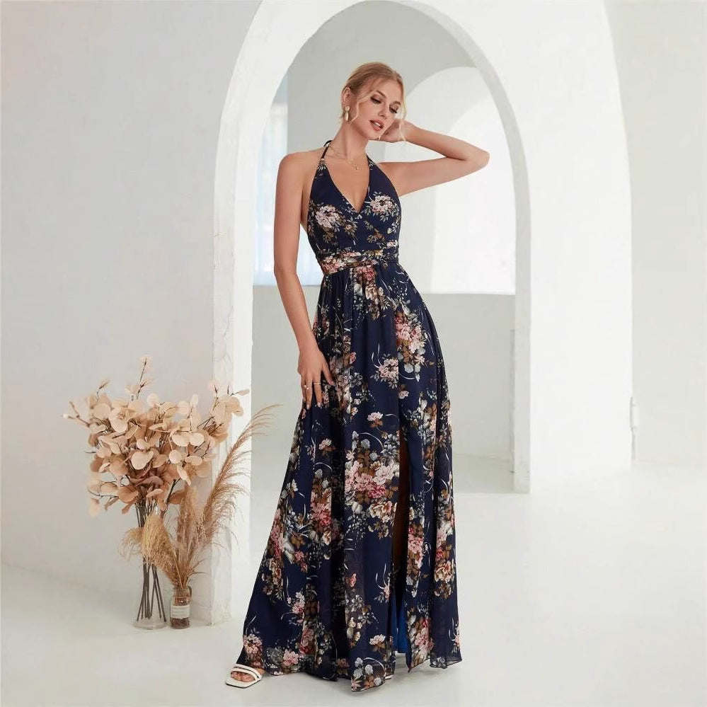 Chic and stylish floral design maxi dress for women with high slits