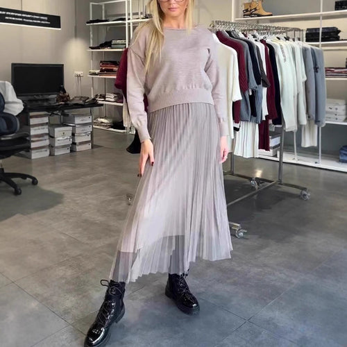Women's Elegant Pleated Skirt and Sweater Set Lune London