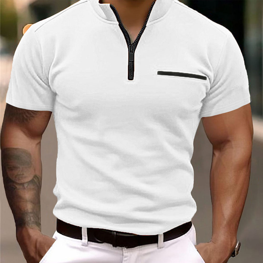 Men's short sleeve zip T-shirt with practical chest pocket Lune London