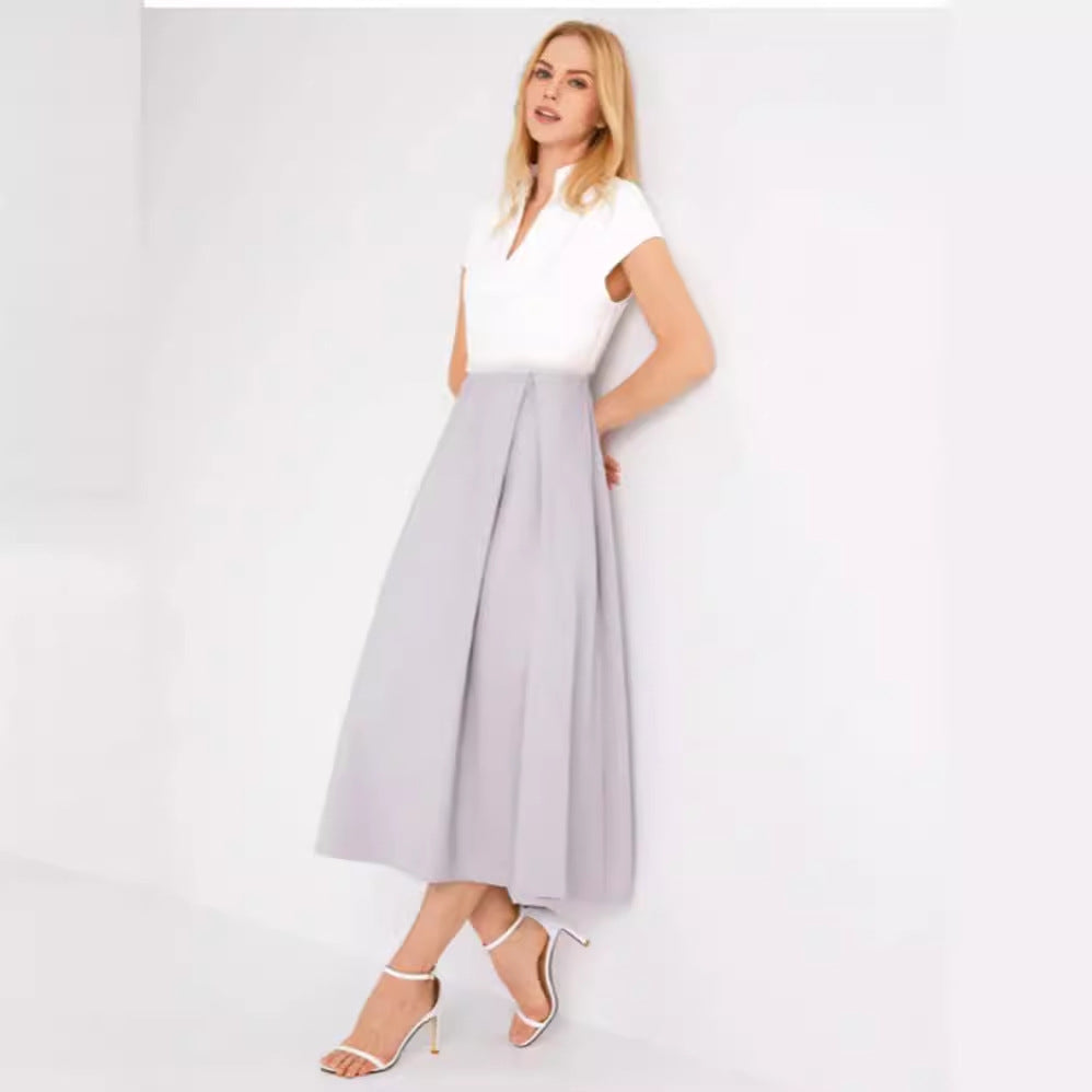 Lune London | White Color Block V Neck Flared Summer Dress