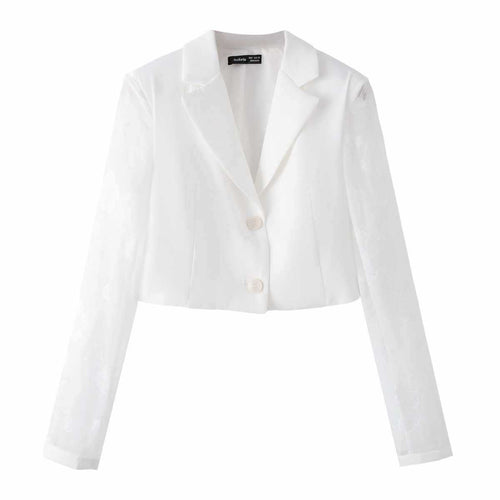 Cropped blazer jacket for women with floral lace pattern Lune London