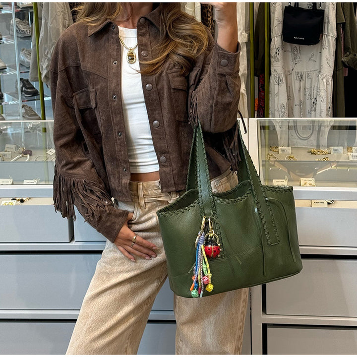 Casual suede jacket for women with fringes and pockets Lune London