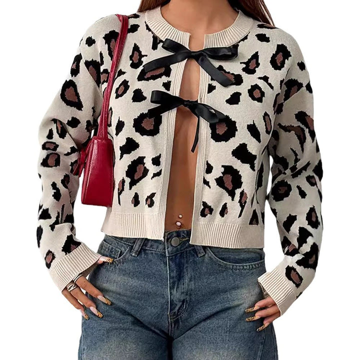 Ladies Elegant Style leopard knitted vest with ties Lune London