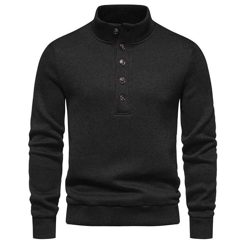 Men's comfortable long sleeve sweater with button placket and high collar Lune London