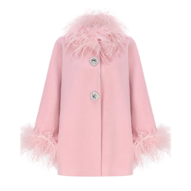 Ladies Elegant Faux Fur Jacket with Glamorous Chic Button Details