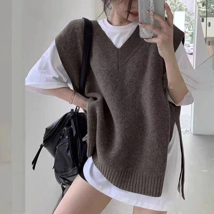 Gilet en tricot pour femmes avec décolleté en V et coupe ample Chic & Stil