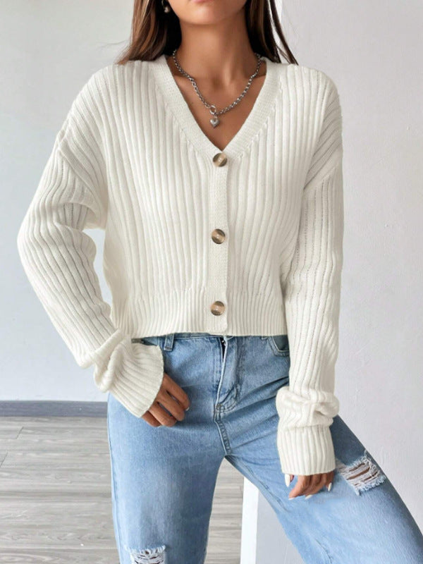 Women's fashionable cardigan with V-neck and button placket Lune London