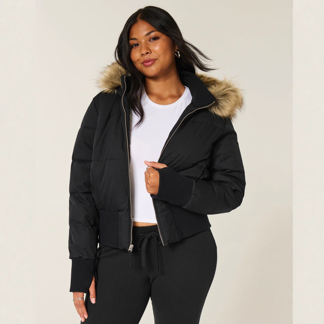 Women Quilted Winter Jacket with Removable Hood and Elastic Cuffs Chic Und Stil