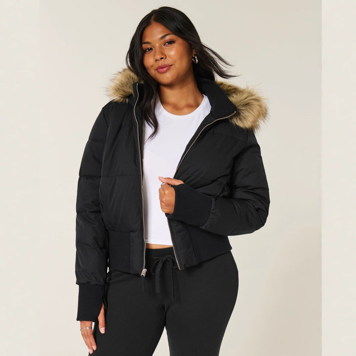 Women's Quilted Winter Jacket with Removable Hood and Elastic Cuffs Lune London