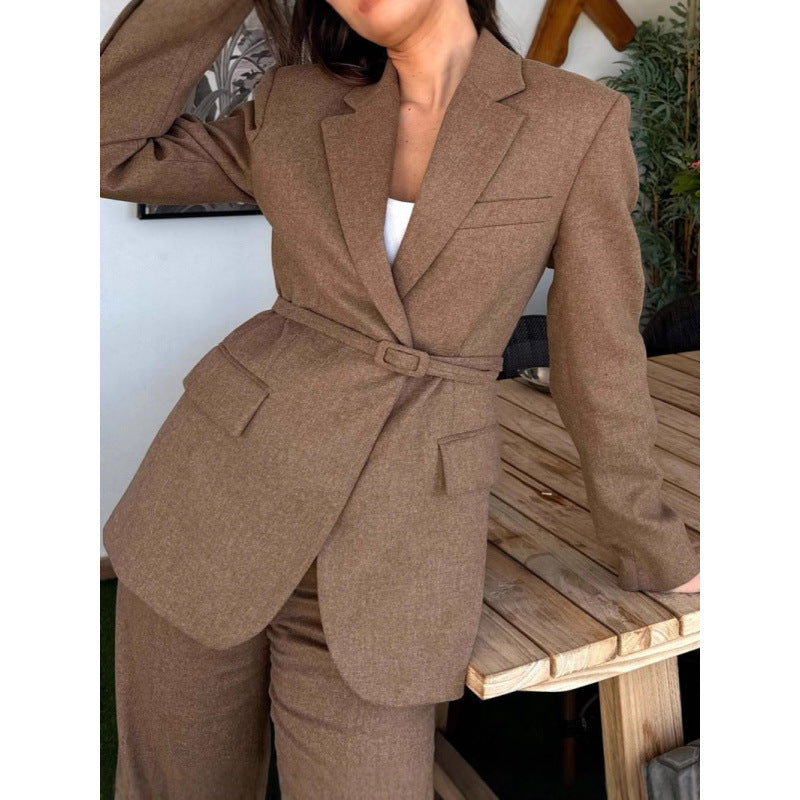 Women Elegant Blazer with Belt at the Waist and Practical Pockets Lune London