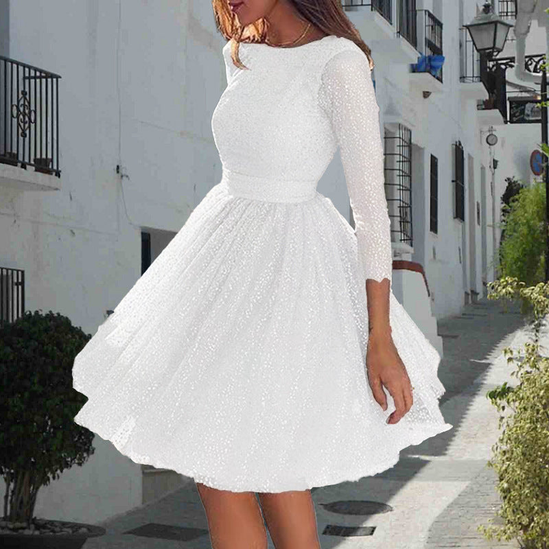 Women Elegant Tulle Dress with Transparent Sleeves Lune London