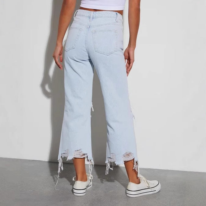Lune London wide distressed jeans for women