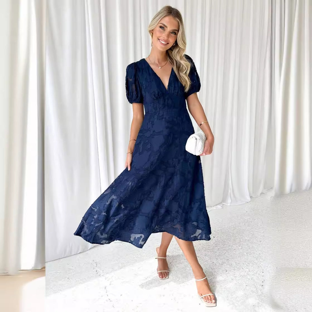 Elegant Maxi Dress for Women with Flounce Sleeves and Chic Floral Texture & Style