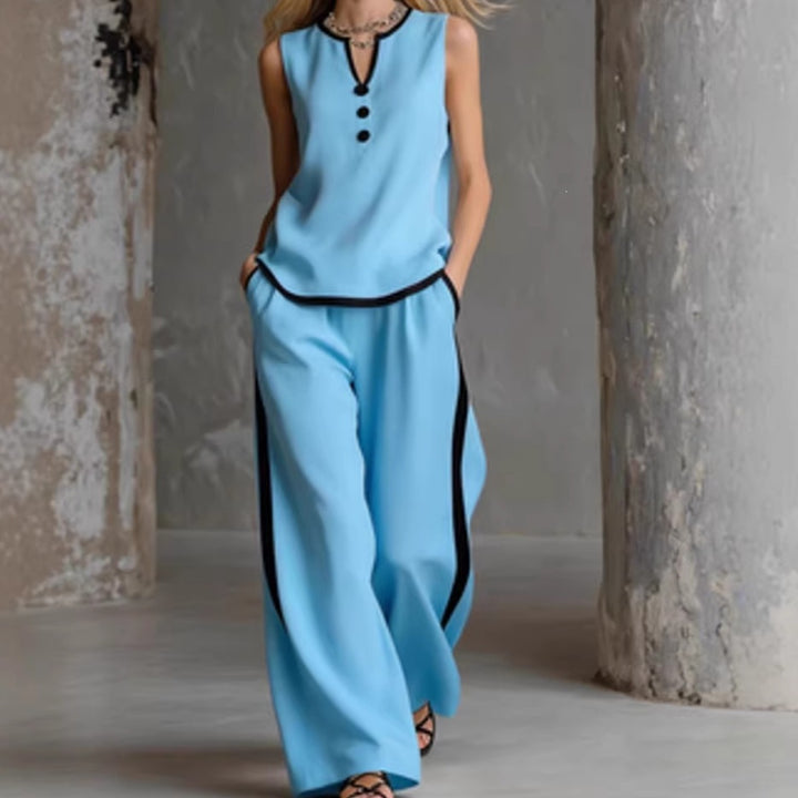 Women Elegant Two-Piece Set with Chic Top and Wide Pants Lune London
