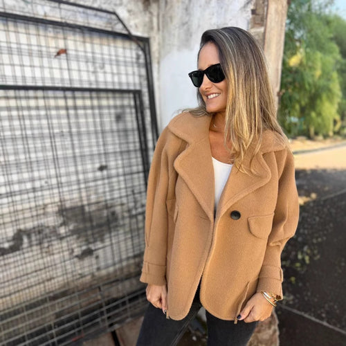 Oversized night jacket for women in soft wool blend with practical pockets Lune London