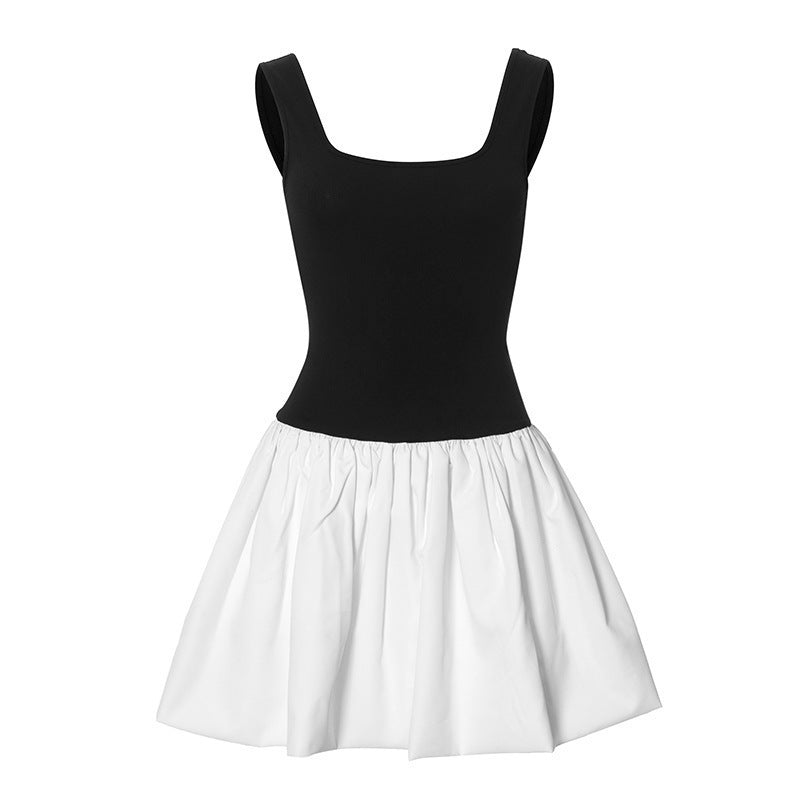 Ladies Elegant Strap Dress with Decorative Pleats and Square Neckline Lune London