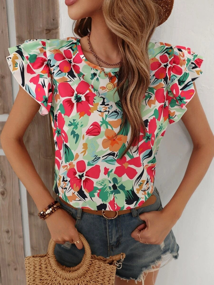 Woman Floral Ruffled Blouse Lune London